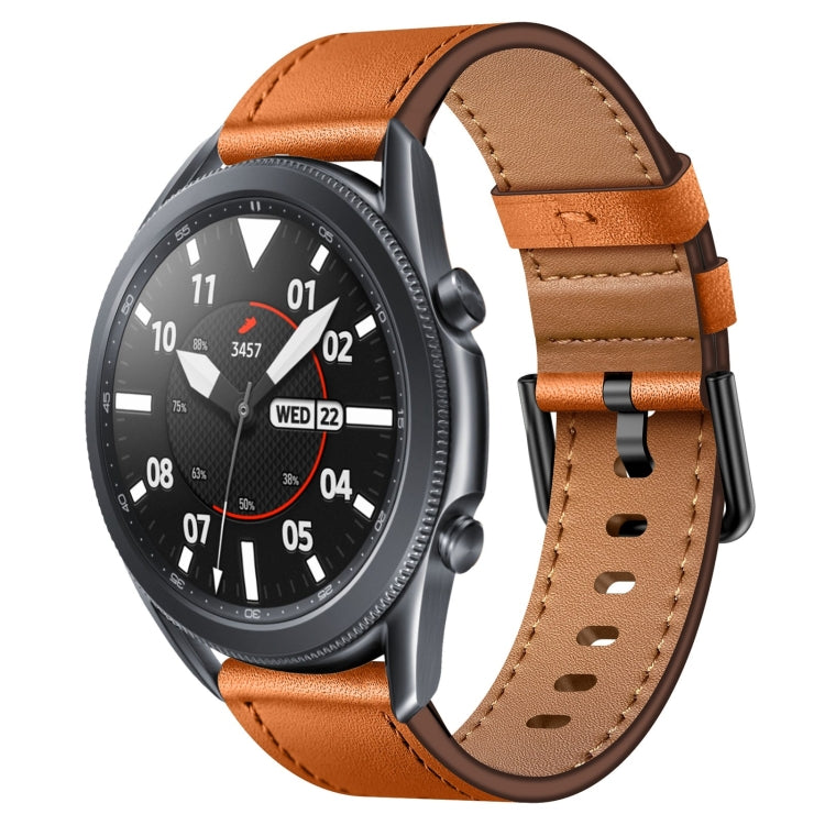 For Samsung Galaxy Watch 3 45mm 22mm SX Connector Metal Button Switch Leather Watch Band(Brown) by bashfashion