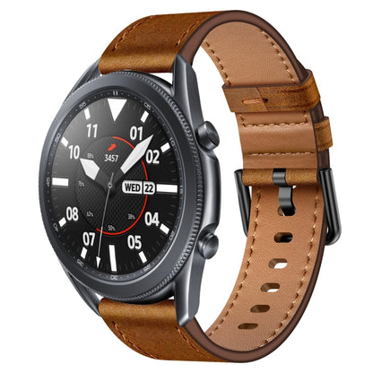 For Samsung Galaxy Watch 3 45mm 22mm SX Connector Metal Button Switch Leather Watch Band(Red Brown) by bashfashion