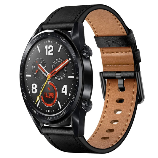 For Huawei Watch GT 22mm SX Connector Metal Button Switch Leather Watch Band(Black) by bashfashion