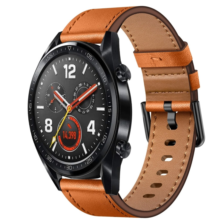 For Huawei Watch GT 22mm SX Connector Metal Button Switch Leather Watch Band(Brown) by bashfashion