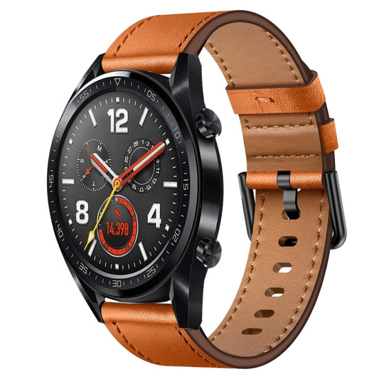 For Huawei Watch GT 22mm SX Connector Metal Button Switch Leather Watch Band(Brown) by bashfashion