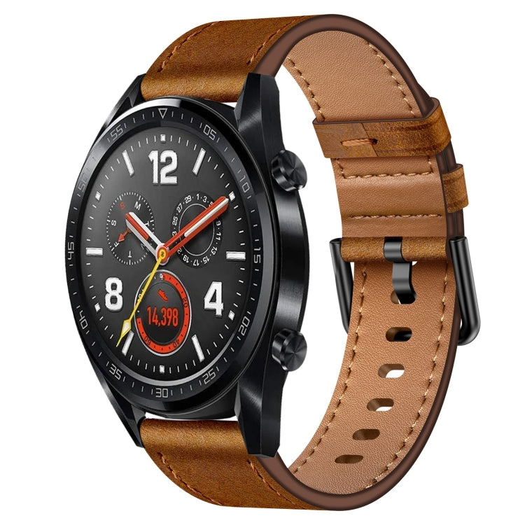 For Huawei Watch GT 22mm SX Connector Metal Button Switch Leather Watch Band(Red Brown) by bashfashion