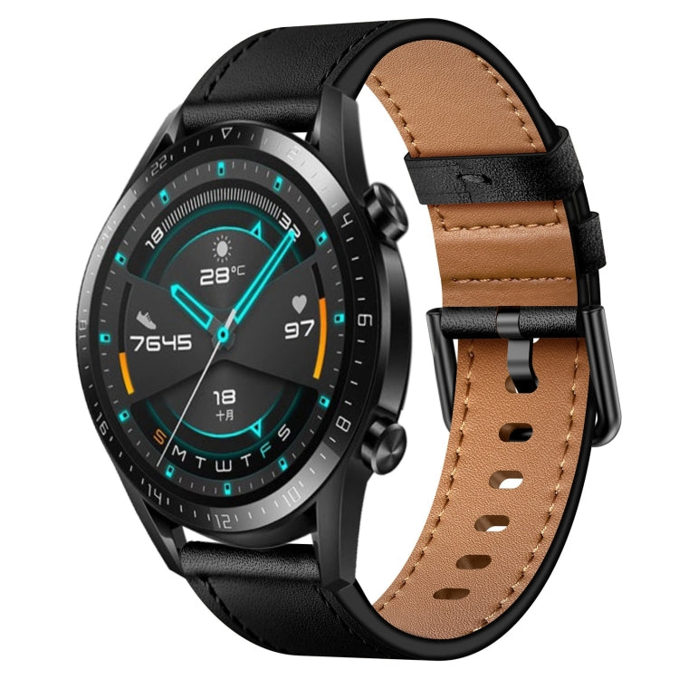For Huawei Watch GT2 46mm 22mm SX Connector Metal Button Switch Leather Watch Band(Black) by bashfashion