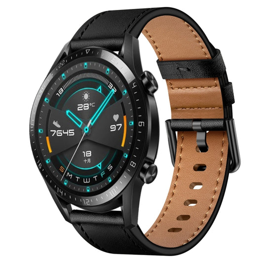 For Huawei Watch GT2 46mm 22mm SX Connector Metal Button Switch Leather Watch Band(Black) by bashfashion