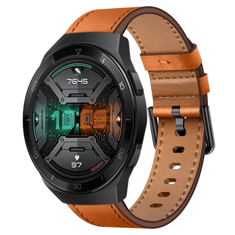 For Huawei Watch GT 2e 22mm SX Connector Metal Button Switch Leather Watch Band(Brown) by bashfashion
