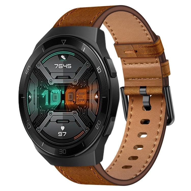 For Huawei Watch GT 2e 22mm SX Connector Metal Button Switch Leather Watch Band(Red Brown) by bashfashion