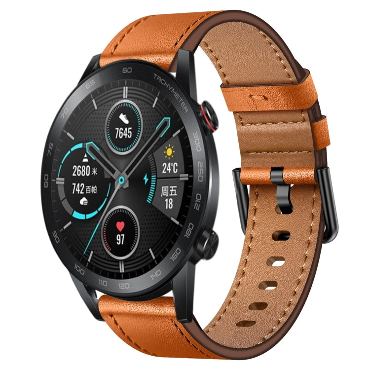 For Honor Magic 22mm SX Connector Metal Button Switch Leather Watch Band(Brown) by bashfashion