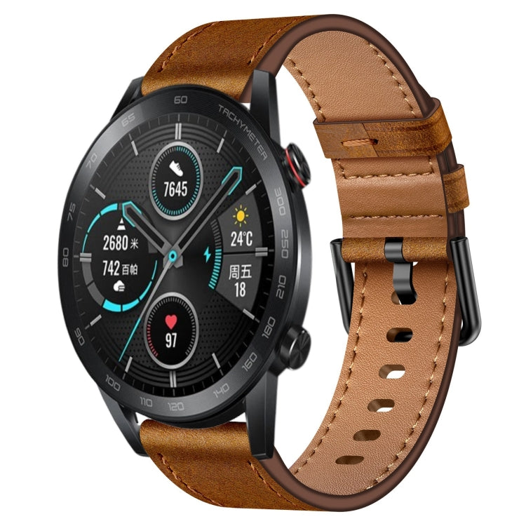 For Honor Magic 22mm SX Connector Metal Button Switch Leather Watch Band(Red Brown) by bashfashion