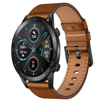 For Honor Magic 22mm SX Connector Metal Button Switch Leather Watch Band(Red Brown) by bashfashion
