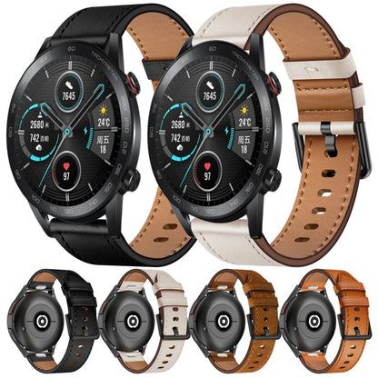 For Honor Magic 22mm SX Connector Metal Button Switch Leather Watch Band(Red Brown) by bashfashion