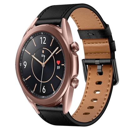 For Samsung Galaxy Watch 3 41mm 20mm SX Connector Metal Button Switch Leather Watch Band(Black) by bashfashion
