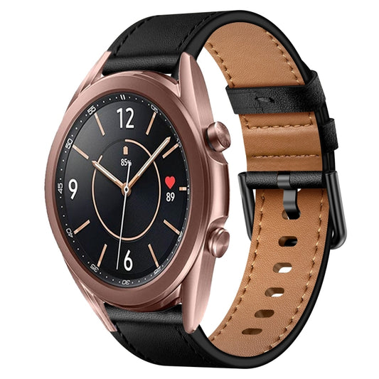 For Samsung Galaxy Watch 3 41mm 20mm SX Connector Metal Button Switch Leather Watch Band(Black) by bashfashion