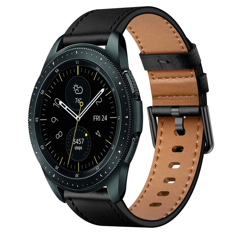 For Samsung Galaxy Watch 42mm 20mm SX Connector Metal Button Switch Leather Watch Band(Black) by bashfashion