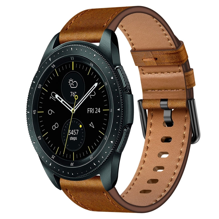 For Samsung Galaxy Watch 42mm 20mm SX Connector Metal Button Switch Leather Watch Band(Red Brown) by bashfashion