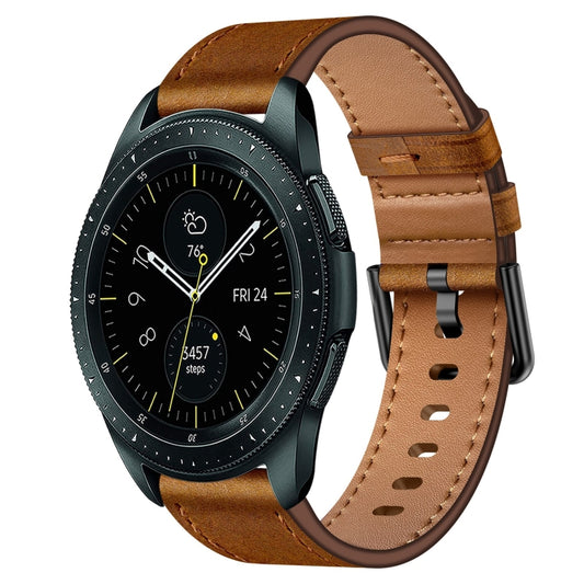 For Samsung Galaxy Watch 42mm 20mm SX Connector Metal Button Switch Leather Watch Band(Red Brown) by bashfashion