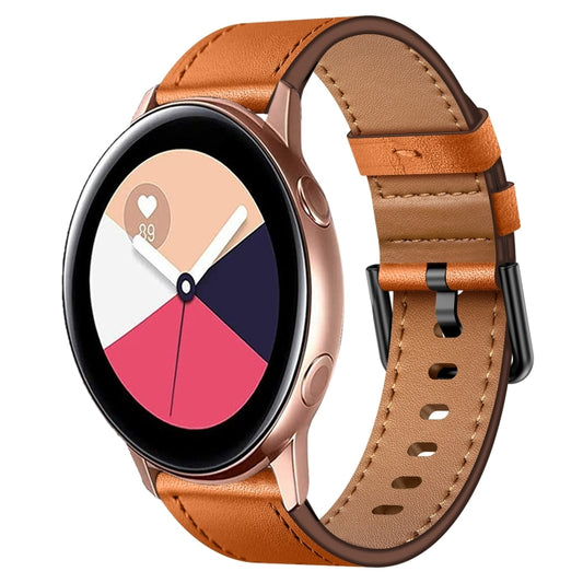 For Samsung Galaxy Watch Active 20mm SX Connector Metal Button Switch Leather Watch Band(Brown) by bashfashion