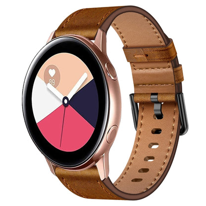 For Samsung Galaxy Watch Active 20mm SX Connector Metal Button Switch Leather Watch Band(Red Brown) by bashfashion