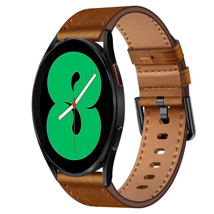 For Samsung Galaxy Watch 4 20mm SX Connector Metal Button Switch Leather Watch Band(Red Brown) by bashfashion
