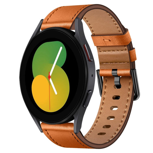 For Samsung Galaxy Watch 5 20mm SX Connector Metal Button Switch Leather Watch Band(Brown) by bashfashion