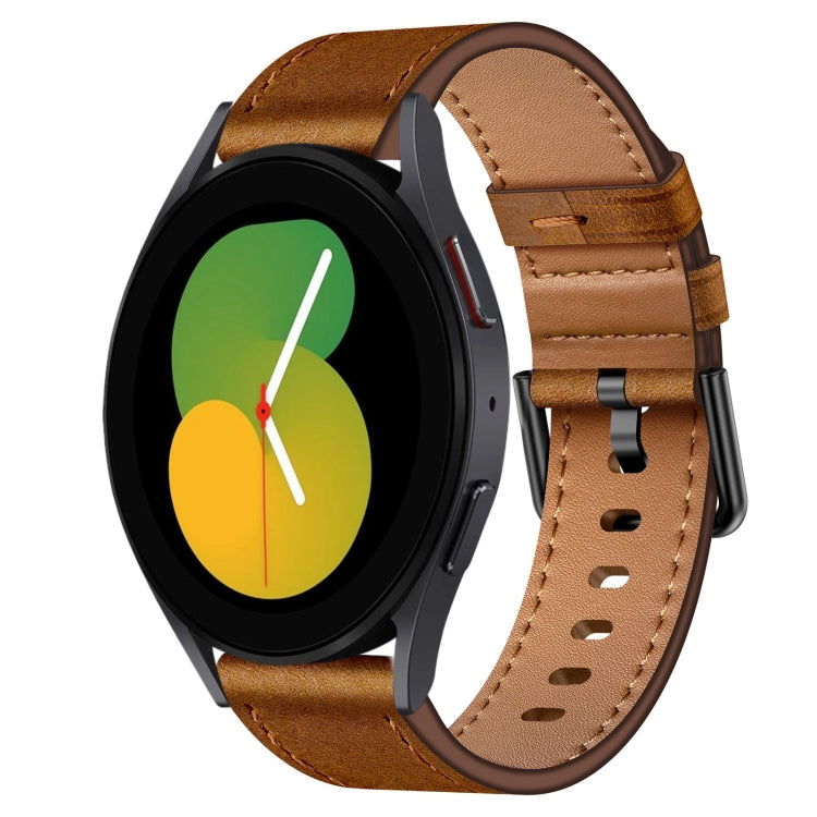 For Samsung Galaxy Watch 5 20mm SX Connector Metal Button Switch Leather Watch Band(Red Brown) by bashfashion