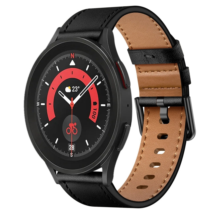 For Samsung Galaxy Watch 5 Pro 20mm SX Connector Metal Button Switch Leather Watch Band(Black) by bashfashion