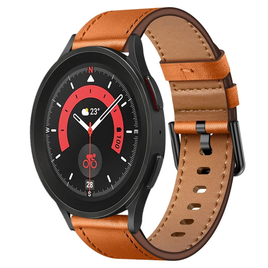 For Samsung Galaxy Watch 5 Pro 20mm SX Connector Metal Button Switch Leather Watch Band(Brown) by bashfashion