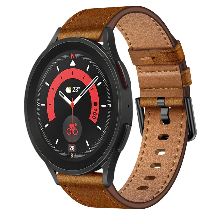 For Samsung Galaxy Watch 5 Pro 20mm SX Connector Metal Button Switch Leather Watch Band(Red Brown) by bashfashion