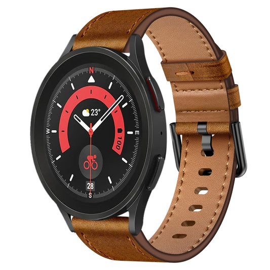 For Samsung Galaxy Watch 5 Pro 20mm SX Connector Metal Button Switch Leather Watch Band(Red Brown) by bashfashion
