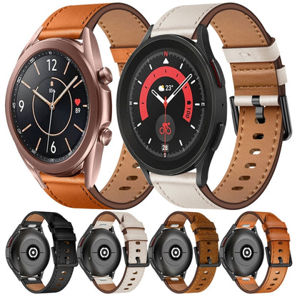 For Samsung Galaxy Watch 3 41mm 20mm SX Connector Metal Button Switch Leather Watch Band(Red Brown) by bashfashion