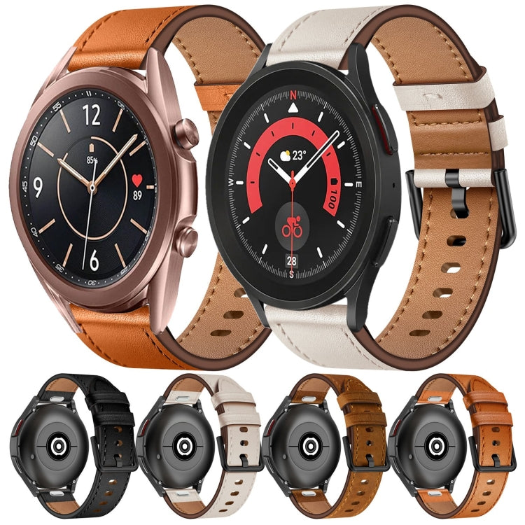 For Samsung Galaxy Watch 42mm 20mm SX Connector Metal Button Switch Leather Watch Band(Red Brown) by bashfashion