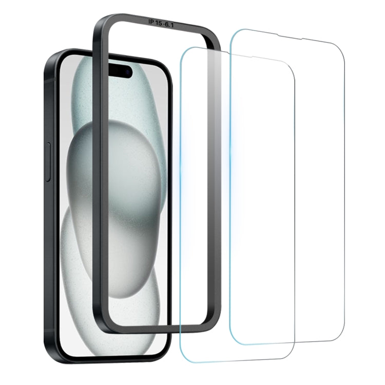 For iPhone 15 NORTHJO 2pcs A++ Screen Protector Tempered Glass Film with Installation Frame by NORTHJO