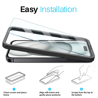 For iPhone 15 Plus NORTHJO 2pcs A++ Screen Protector Tempered Glass Film with Installation Frame by NORTHJO
