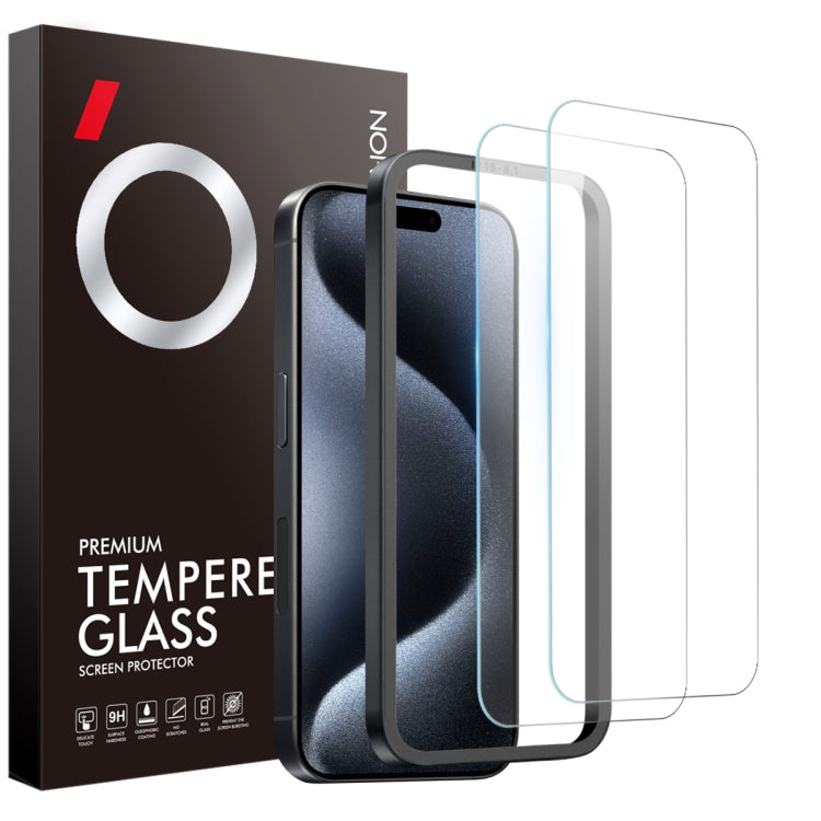 For iPhone 15 Pro NORTHJO 2pcs A++ Screen Protector Tempered Glass Film with Installation Frame by NORTHJO