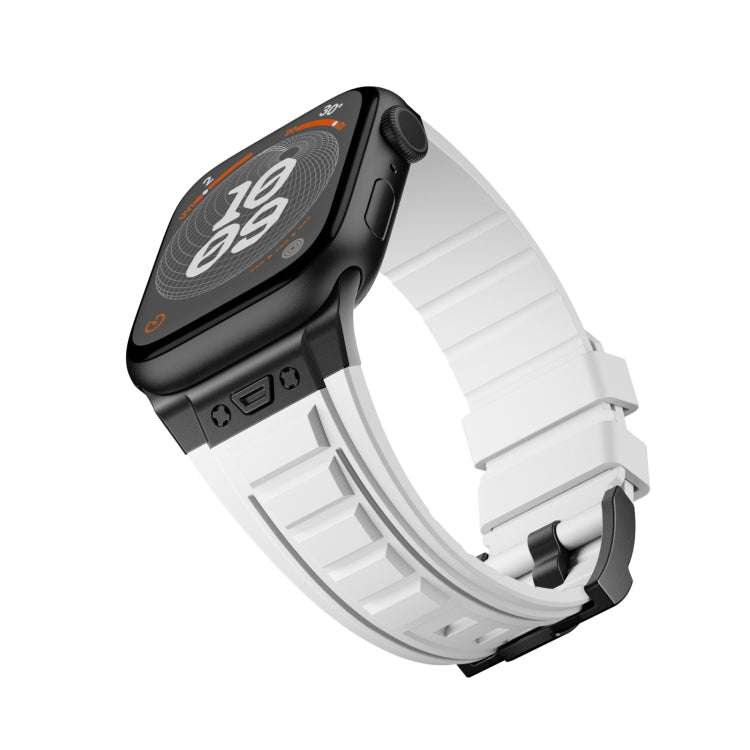 For Apple Watch SE 2023 44mm Metal Connector Silicone Watch Band(White+Black Buckle) by bashfashion