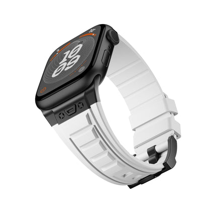 For Apple Watch SE 2023 44mm Metal Connector Silicone Watch Band(White+Black Buckle) by bashfashion