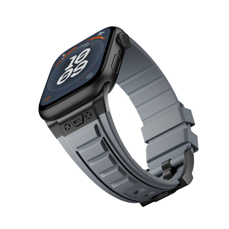 For Apple Watch SE 2023 44mm Metal Connector Silicone Watch Band(Grey+Black Buckle) by bashfashion