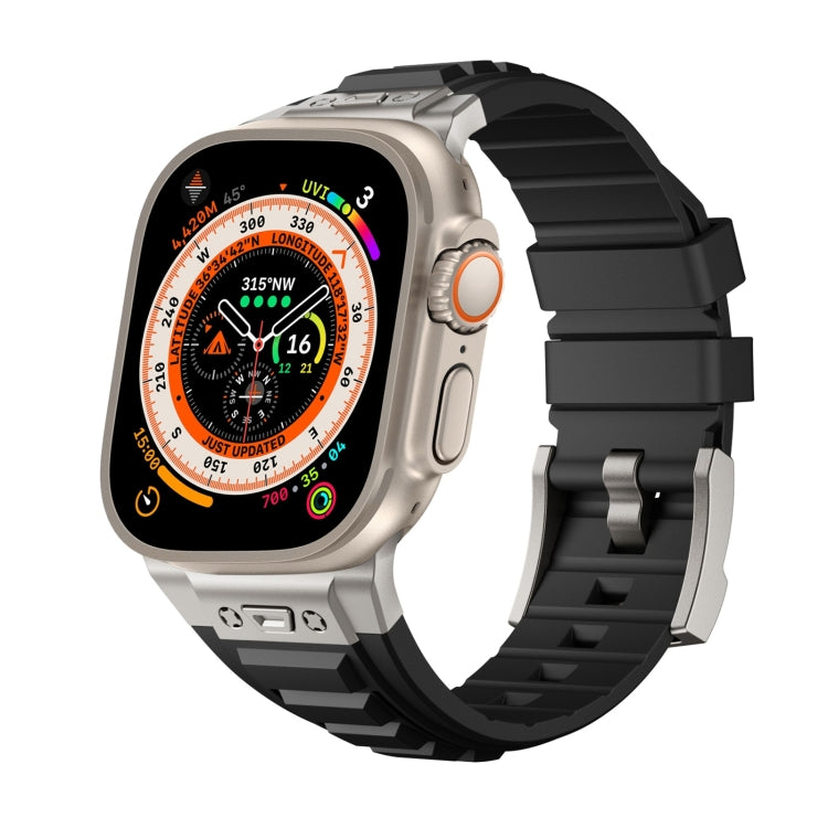 For Apple Watch Ultra 2 49mm Metal Connector Silicone Watch Band(Black+Titanium Color Buckle) by bashfashion