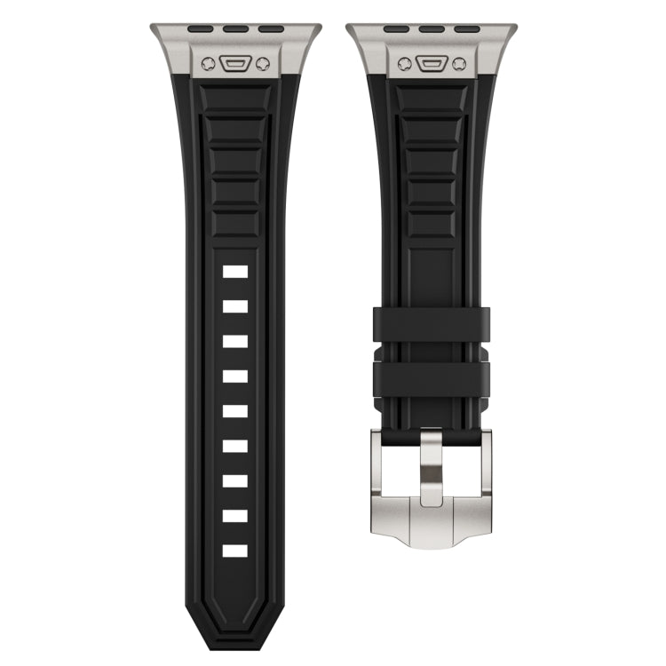 For Apple Watch Ultra 2 49mm Metal Connector Silicone Watch Band(Black+Titanium Color Buckle) by bashfashion