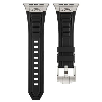 For Apple Watch Ultra 2 49mm Metal Connector Silicone Watch Band(Black+Titanium Color Buckle) by bashfashion