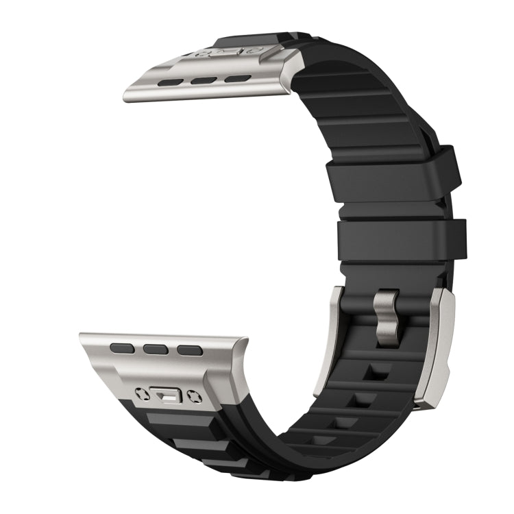 For Apple Watch Ultra 2 49mm Metal Connector Silicone Watch Band(Black+Titanium Color Buckle) by bashfashion