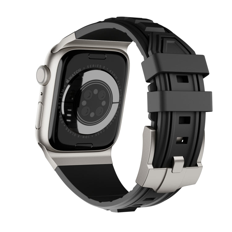 For Apple Watch Ultra 2 49mm Metal Connector Silicone Watch Band(Black+Titanium Color Buckle) by bashfashion