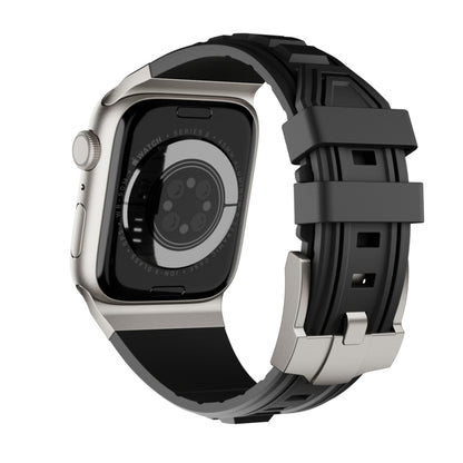 For Apple Watch Ultra 2 49mm Metal Connector Silicone Watch Band(Black+Titanium Color Buckle) by bashfashion