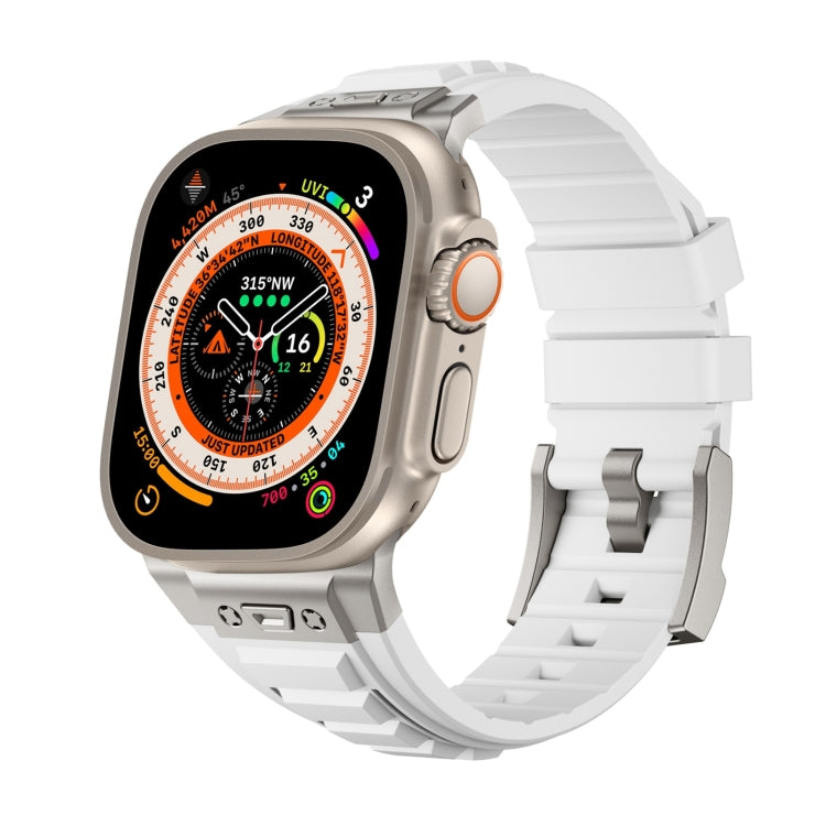 For Apple Watch Ultra 2 49mm Metal Connector Silicone Watch Band(White+Titanium Color Buckle) by bashfashion