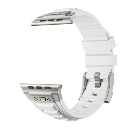 For Apple Watch Ultra 2 49mm Metal Connector Silicone Watch Band(White+Titanium Color Buckle) by bashfashion