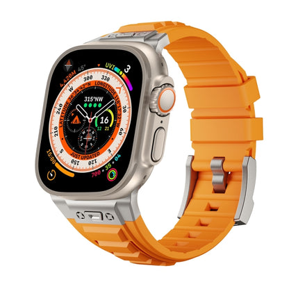 For Apple Watch Ultra 2 49mm Metal Connector Silicone Watch Band(Orange+Titanium Color Buckle) by bashfashion