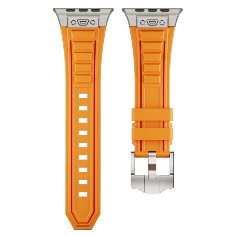 For Apple Watch Ultra 2 49mm Metal Connector Silicone Watch Band(Orange+Titanium Color Buckle) by bashfashion