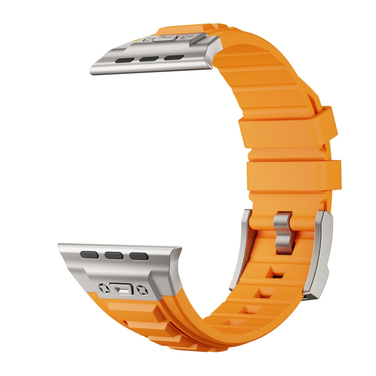 For Apple Watch Ultra 2 49mm Metal Connector Silicone Watch Band(Orange+Titanium Color Buckle) by bashfashion