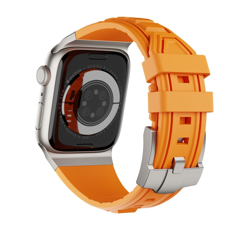 For Apple Watch Ultra 2 49mm Metal Connector Silicone Watch Band(Orange+Titanium Color Buckle) by bashfashion