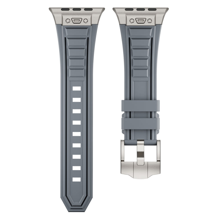 For Apple Watch Ultra 49mm Metal Connector Silicone Watch Band(Grey+Titanium Color Buckle) by bashfashion