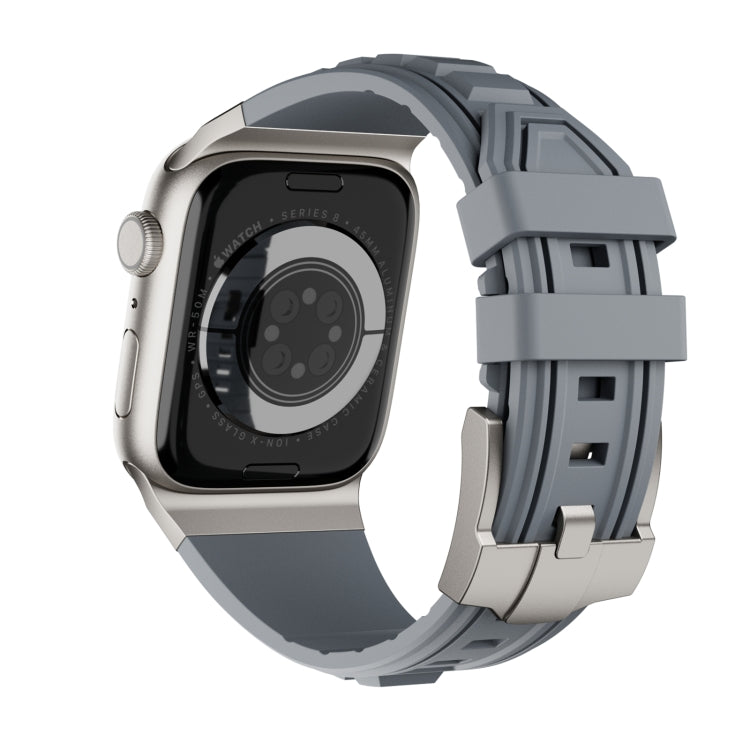 For Apple Watch Ultra 49mm Metal Connector Silicone Watch Band(Grey+Titanium Color Buckle) by bashfashion